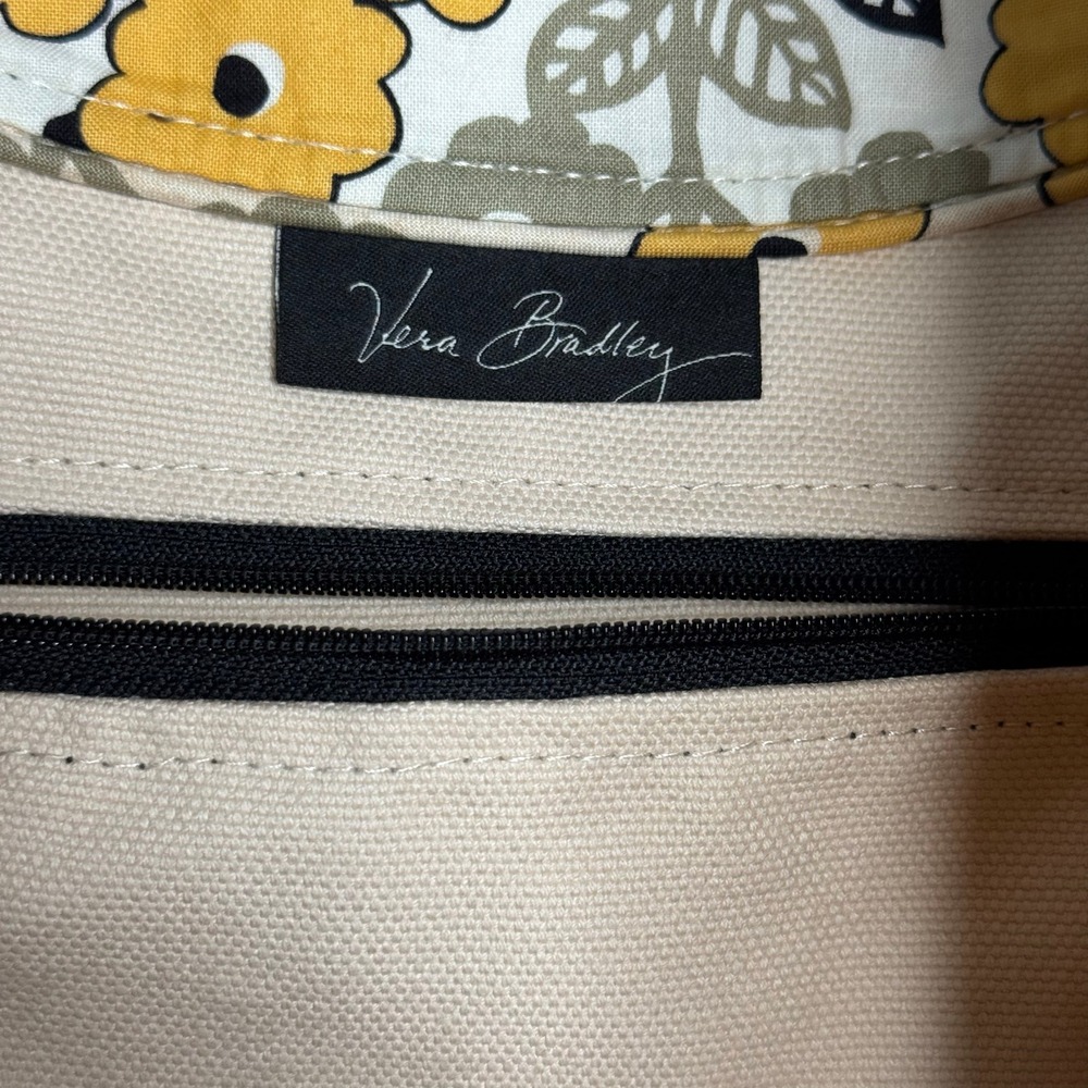 Vera Bradley Tote Bag Yellow Floral Leopard Print Canvas Shoulder Bag - Picture 5 of 12